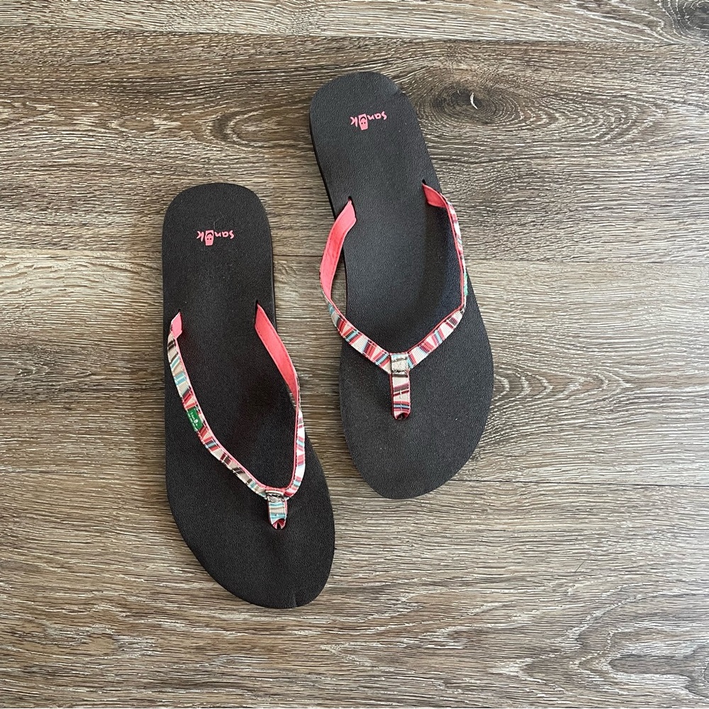 Sanuk Multicolor Striped Flip Flop Sandals, Women's Size 11
